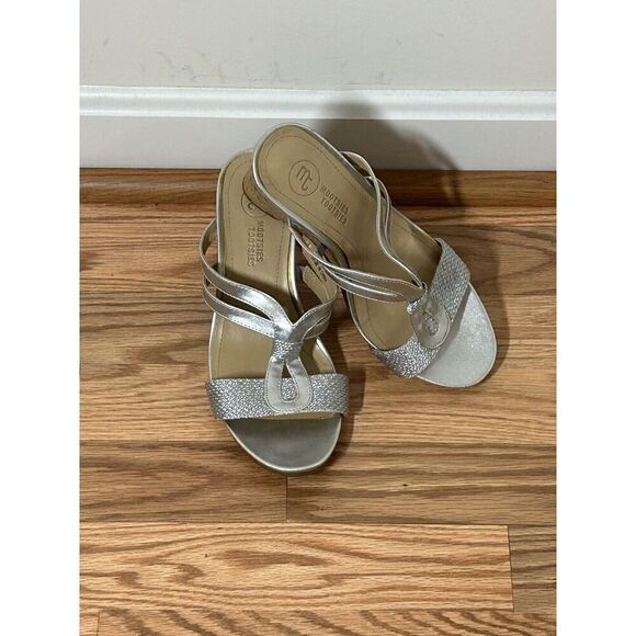 Mootsie Tootsies Collection Silver High Heel Strappy Stretch Shoes Size 8 M - Picture 1 of 4